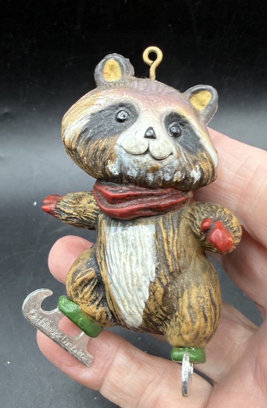 Vtg 1978 Hallmark Skating Raccoon Ornament Tree Trimmer Donna Lee LO31